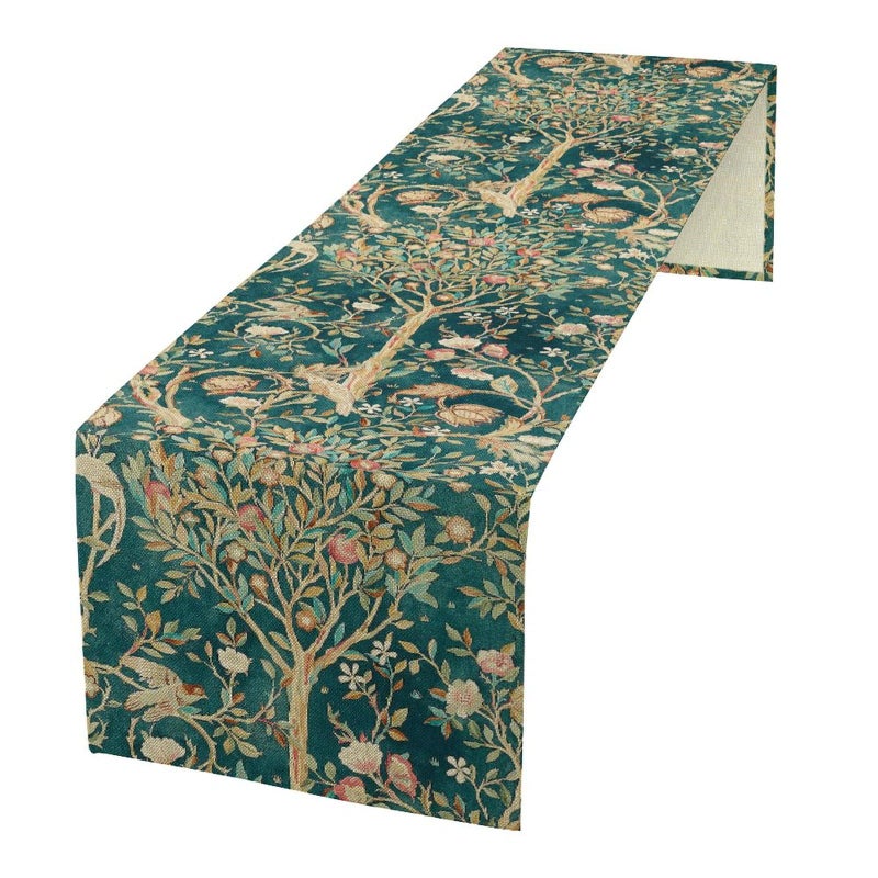 SXXLDNG William Morris Original Design Vintage Flowers Green Botanical Printed Table Runner Vintage Floral Table Runner for Dining Table Decor 13 x 36 Inch - Image 1