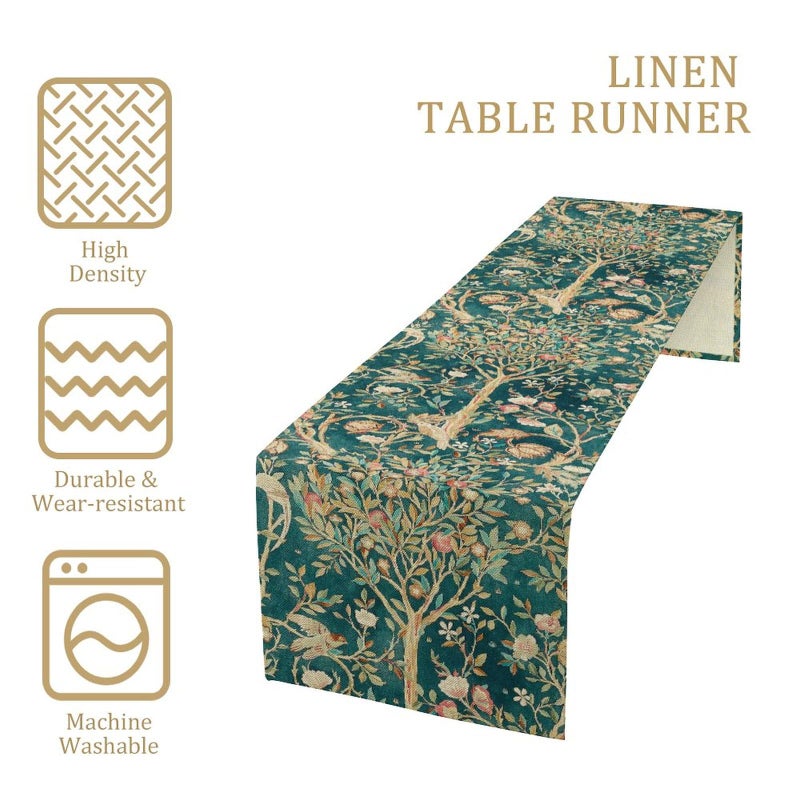 SXXLDNG William Morris Original Design Vintage Flowers Green Botanical Printed Table Runner Vintage Floral Table Runner for Dining Table Decor 13 x 36 Inch - Image 4