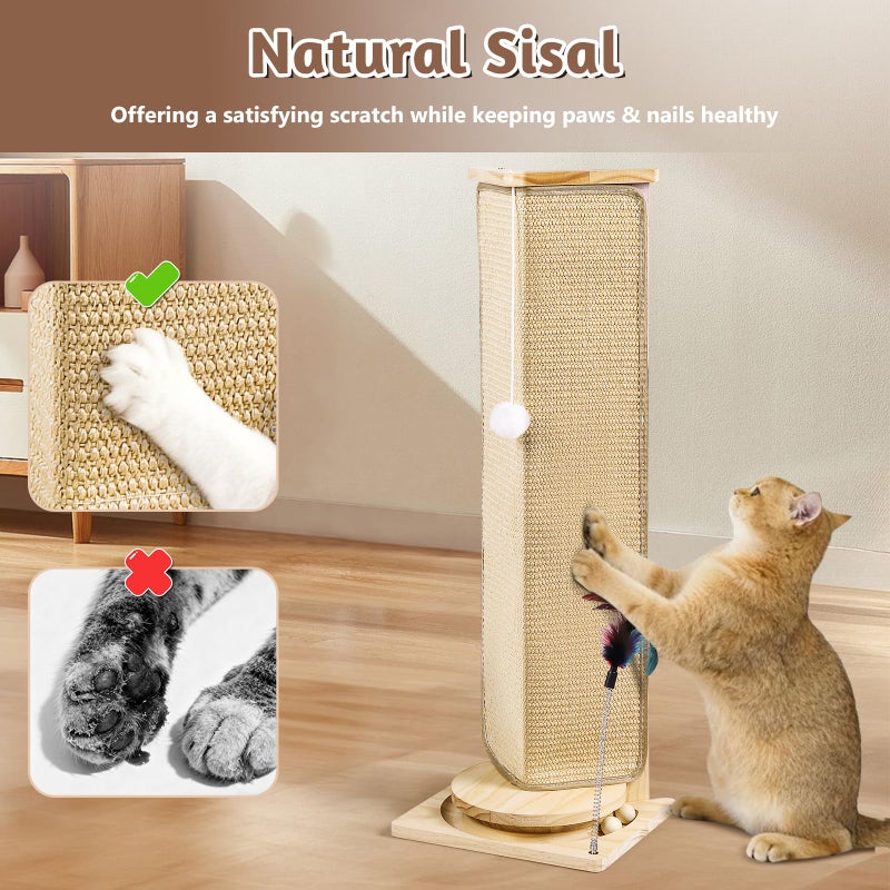 Bartuke Couch Corner Cat Scratcher, 31'' Tall Cat Scratching Post with Interactive Ball Toys, Replaceable Sisal Scratch Pad for Indoor Cats, Furniture Protector for Sofa Wall - Image 5