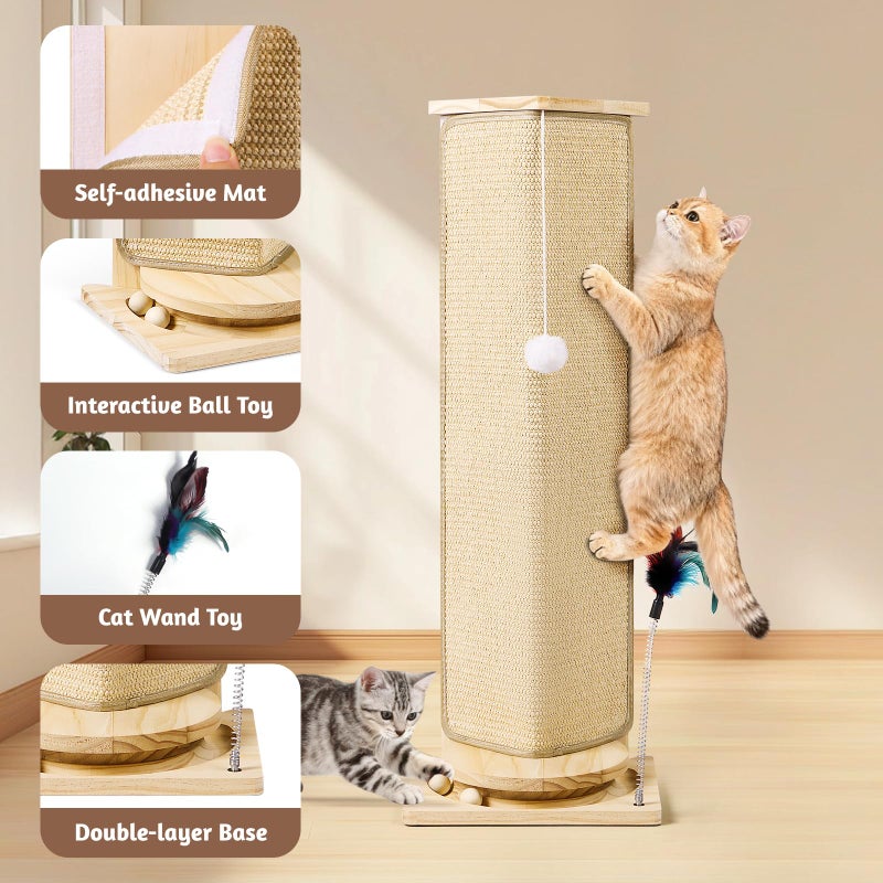 Bartuke Couch Corner Cat Scratcher, 31'' Tall Cat Scratching Post with Interactive Ball Toys, Replaceable Sisal Scratch Pad for Indoor Cats, Furniture Protector for Sofa Wall - Image 4