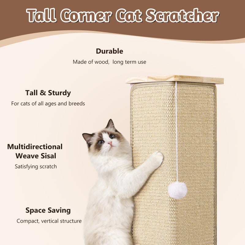 Bartuke Couch Corner Cat Scratcher, 31'' Tall Cat Scratching Post with Interactive Ball Toys, Replaceable Sisal Scratch Pad for Indoor Cats, Furniture Protector for Sofa Wall - Image 2