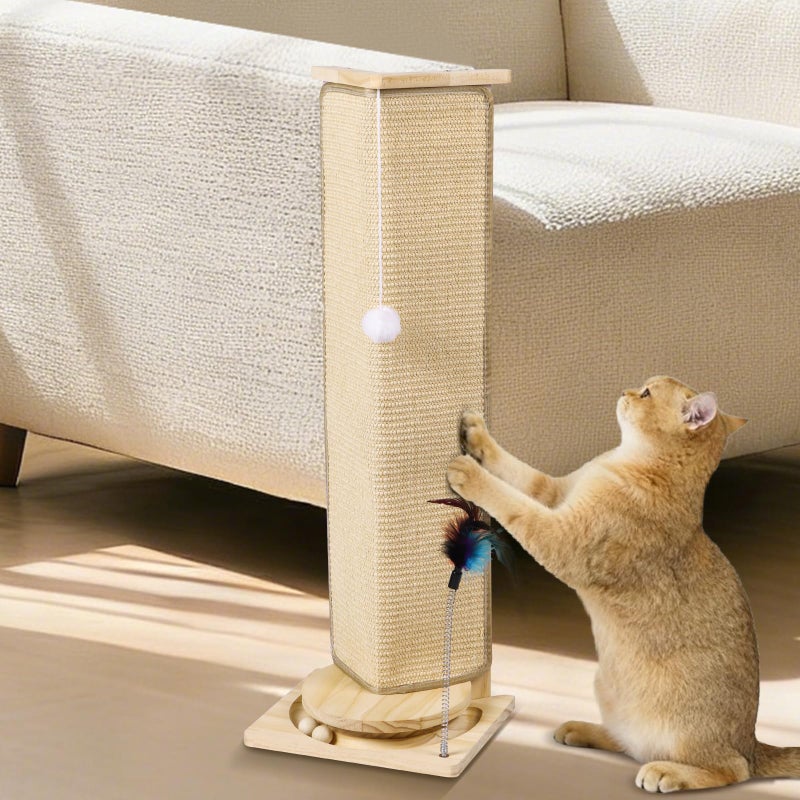 Bartuke Couch Corner Cat Scratcher, 31'' Tall Cat Scratching Post with Interactive Ball Toys, Replaceable Sisal Scratch Pad for Indoor Cats, Furniture Protector for Sofa Wall - Image 1