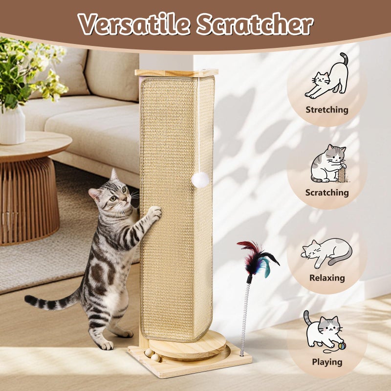 Bartuke Couch Corner Cat Scratcher, 31'' Tall Cat Scratching Post with Interactive Ball Toys, Replaceable Sisal Scratch Pad for Indoor Cats, Furniture Protector for Sofa Wall - Image 3