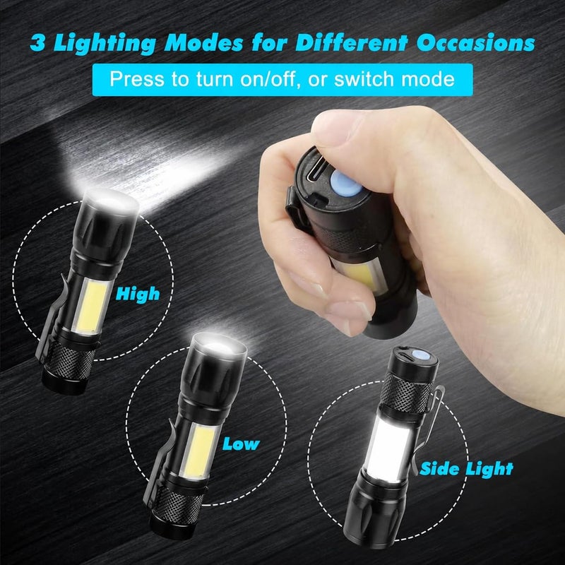 KunHe Rechargeable Flashlights USB-C mini Small LED Lantern Flashlights Bright Clip-On Light EDC Flash Light with Side COB Light for Camping Home Emergency 4 Pack - Image 3