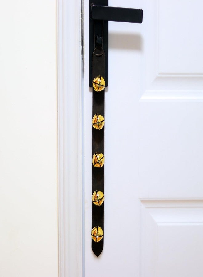 Fishknow Sleigh Bell for Door Knob,5 Loud Golden Jingle Bells on Crazy Horse Leather Belts,Dogbells for Training,Christmas Bells for Holiday Home Decor - Image 2