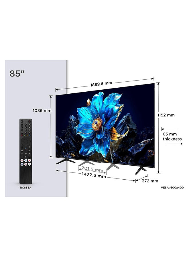 تي سي إل تلفاز TCL QLED 4K UHD ذكي بحجم 85 بوصة | Google TV، 60Hz، HDR10+، Dolby Vision و Atmos، معالج AiPQ، Game Master، DTS Virtual:X، تصميم نحيف (طراز 2025) - Image 2