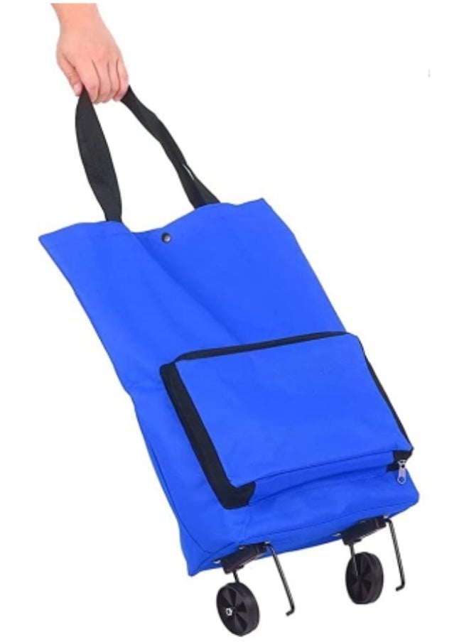 GGEROU Shopping Bag Trolley With Wheels, Shopping Bag Portable Foldable Luggage Bag Multi-Function Oxford Tote bag Shopping Cart,Blue  - Image 1