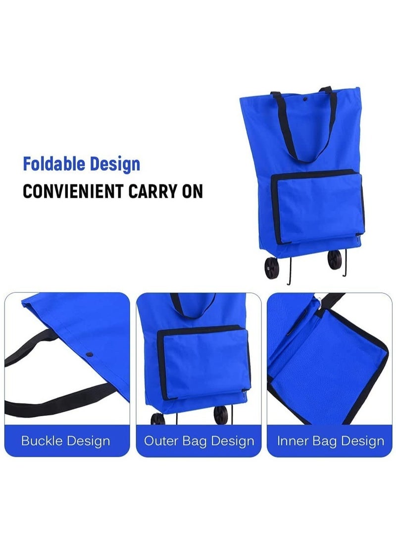GGEROU Shopping Bag Trolley With Wheels, Shopping Bag Portable Foldable Luggage Bag Multi-Function Oxford Tote bag Shopping Cart,Blue  - Image 4