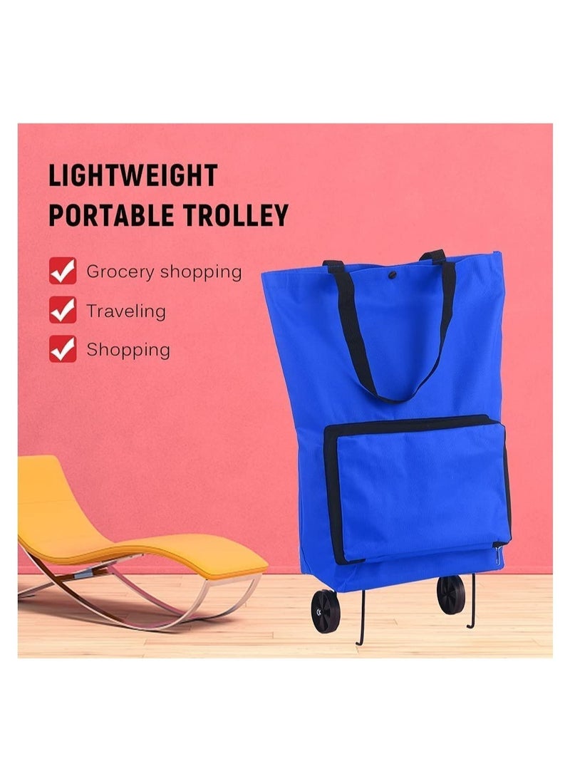 GGEROU Shopping Bag Trolley With Wheels, Shopping Bag Portable Foldable Luggage Bag Multi-Function Oxford Tote bag Shopping Cart,Blue  - Image 2