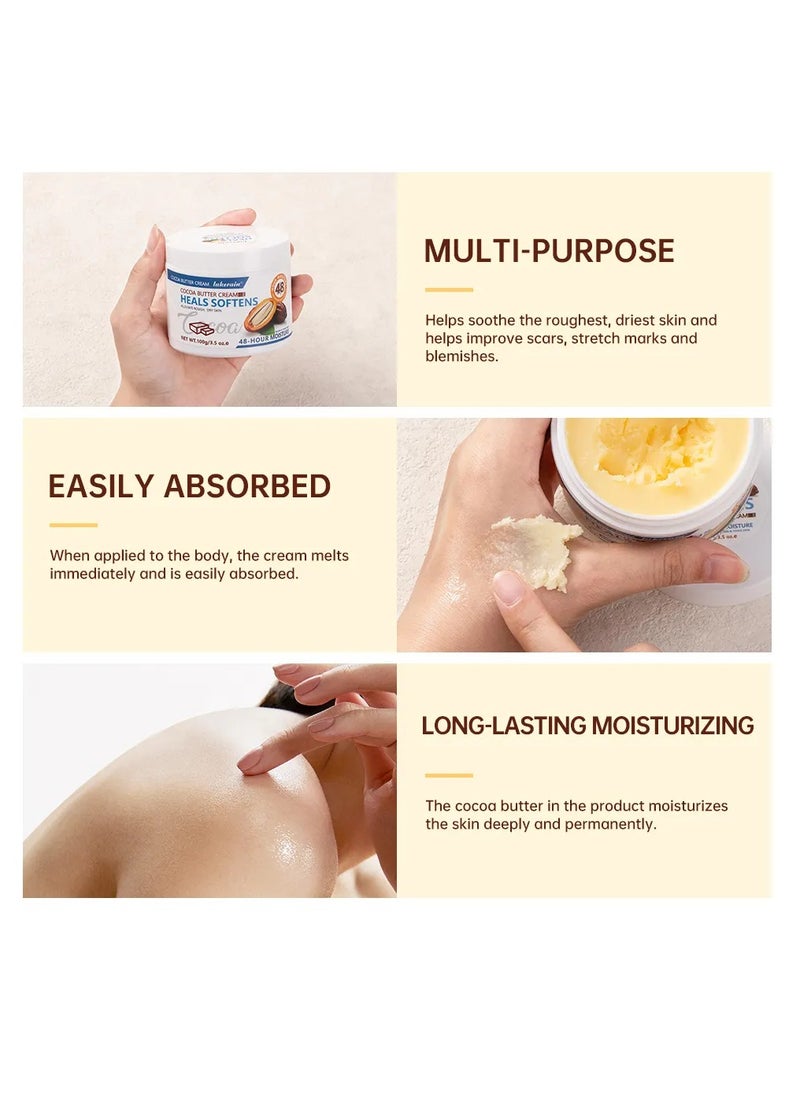 100g Cocoa Butter Cream Hand & Body Cream Cocoa Cream Heals Softens with Vitamin E Cocoa Butter Cream for Rough Dry Skin Stretch Marks & Scars Cocoa Cream for Dry Cracked Skin
