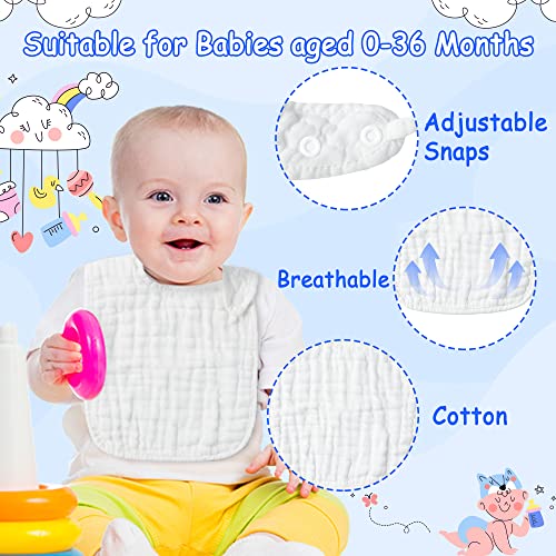 Zainpe 6Pcs Snap Muslin Cotton Baby Bibs White Adjustable Drool Bib with 6 Absorbent Soft Layers, Machine Washable Unisex Burp Cloths for 3 to 36 Months Boys Girls Infant Newborn Toddler - Image 3