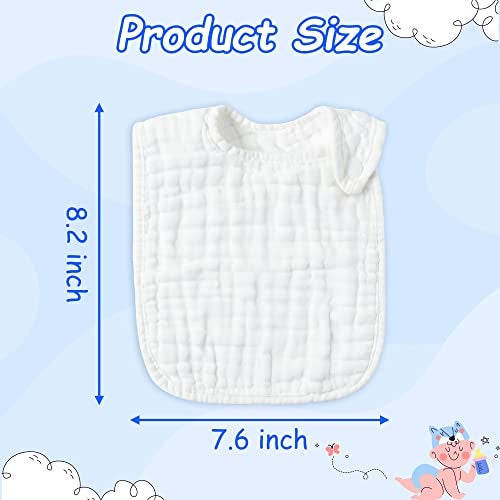 Zainpe 6Pcs Snap Muslin Cotton Baby Bibs White Adjustable Drool Bib with 6 Absorbent Soft Layers, Machine Washable Unisex Burp Cloths for 3 to 36 Months Boys Girls Infant Newborn Toddler - Image 2