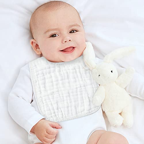 Zainpe 6Pcs Snap Muslin Cotton Baby Bibs White Adjustable Drool Bib with 6 Absorbent Soft Layers, Machine Washable Unisex Burp Cloths for 3 to 36 Months Boys Girls Infant Newborn Toddler - Image 4