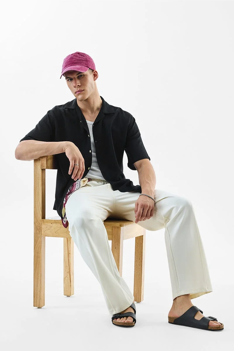 سنيتش Black Textured Half Sleeve Boxy Shirt