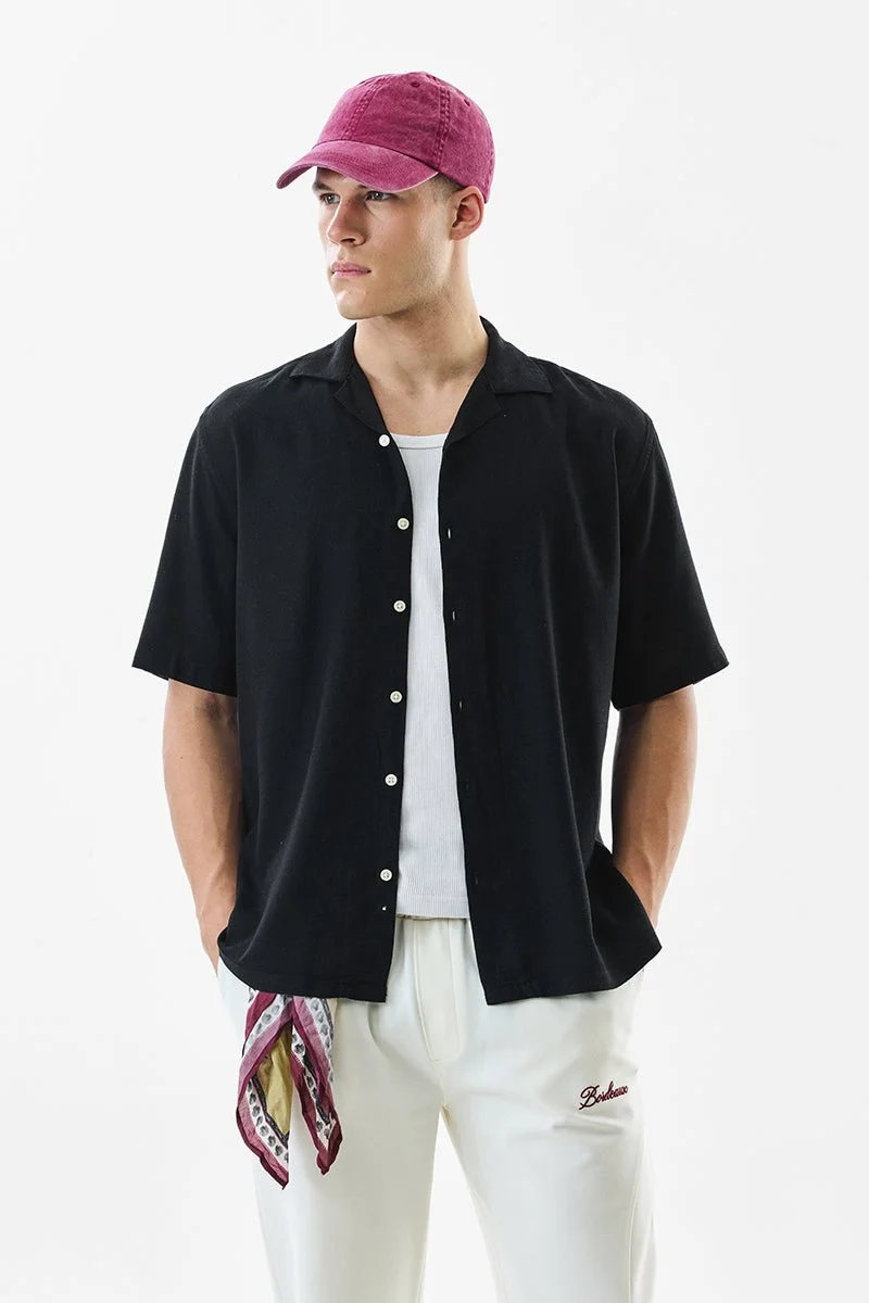 سنيتش Black Textured Half Sleeve Boxy Shirt