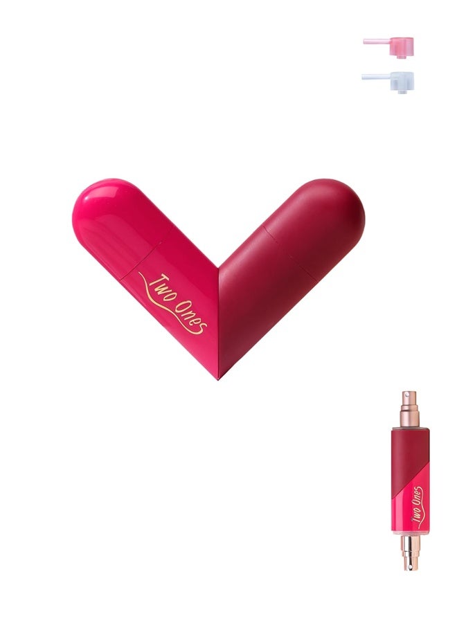 Two Ones 2-in-1 Dual Chamber Perfume Atomizer 5ml+5ml, Heart Foldable Design, Leak-Proof Fine Mist Portable Travel Refillable Bottle - Image 1