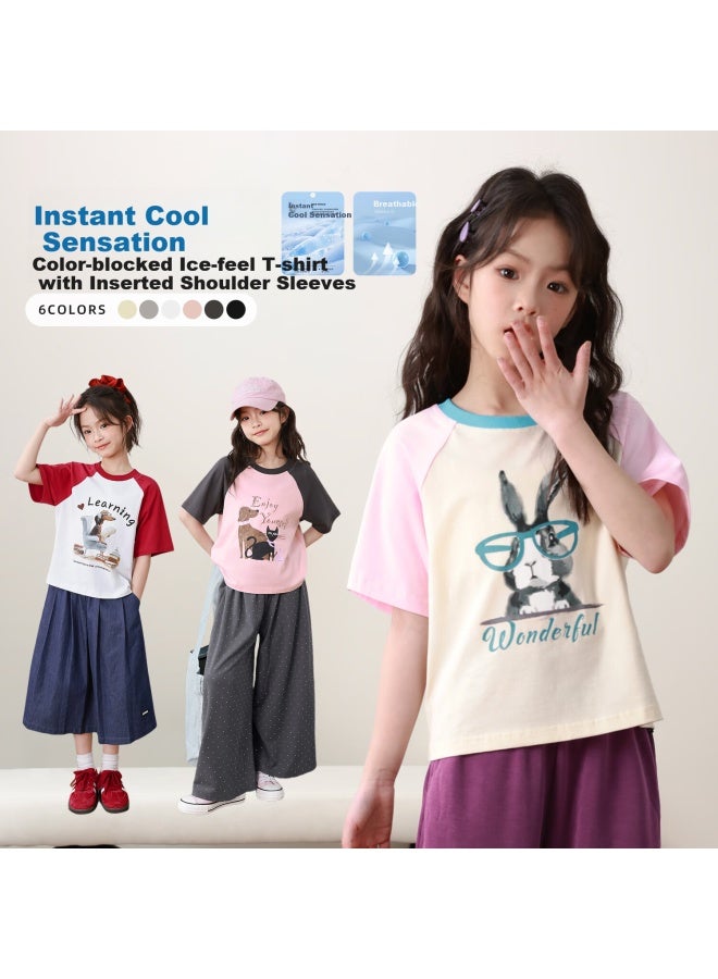 Luson Chen Da Zhu Children's Clothing, Girls' T-shirt Short Sleeve Cool-feeling, Kids Summer New Style, Girls' Trendy Top - Image 1