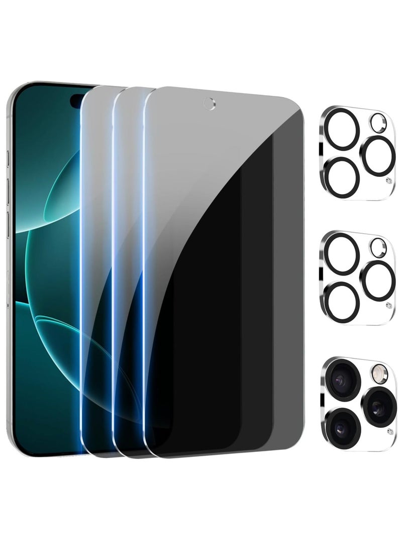 vesus [3+3 Pack] Privacy Screen Protector with Camera Lens Protector for iPhone 16 Pro 6.3" â€“ [Full Coverage] [Anti-Spy] [9H Hardness] [Edge Protection] [Easy Installation] [Bubble-Free] - Image 1