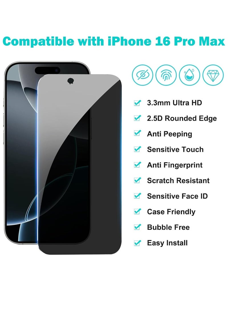 vesus [3+3 Pack] Privacy Screen Protector with Camera Lens Protector for iPhone 16 Pro 6.3" â€“ [Full Coverage] [Anti-Spy] [9H Hardness] [Edge Protection] [Easy Installation] [Bubble-Free] - Image 2