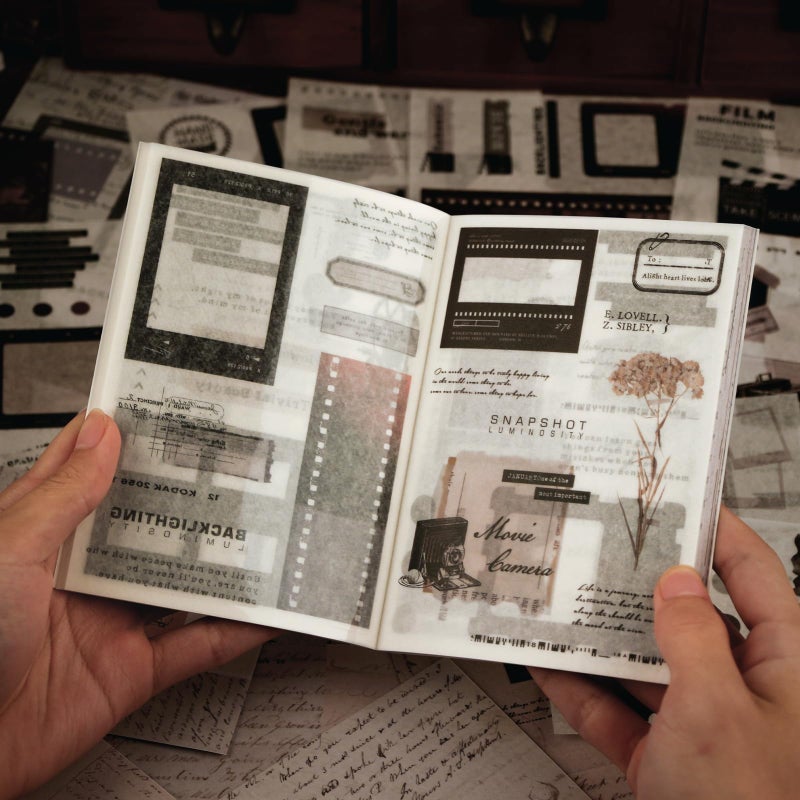 Dizdkizd كتاب ملصقات دزدكزد وشي للتدوين، قطع أثرية قديمة لكتاب القصاصات مع 180 قطعة ملصقات أفلام و 20 ورقة لاصقة لكتاب القصاصات، مستلزمات التدوين العشوائي - Image 1
