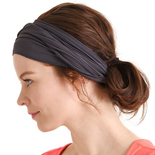 Charm Mens Head Wraps Elastic Bandana - Japanese Headband Workout Women Hair Dark Gray - Image 1