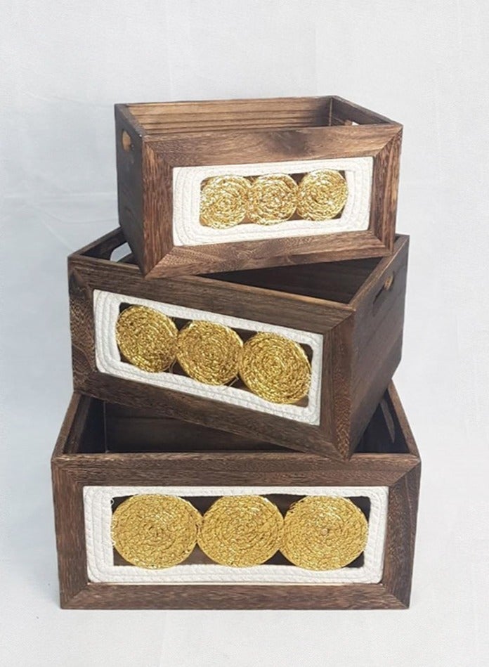 Wooden storage basket set, with a modern and attractive design, 3 pieces, golden/brown - Image 5