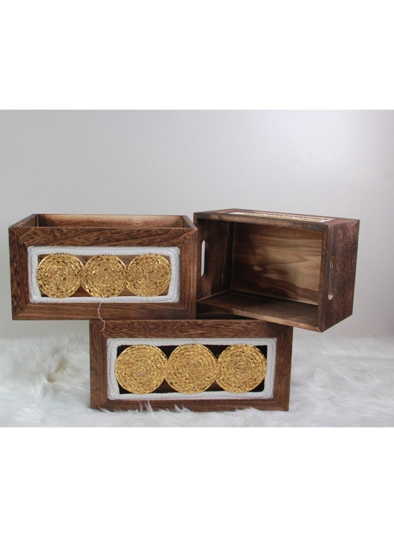 Wooden storage basket set, with a modern and attractive design, 3 pieces, golden/brown - Image 1