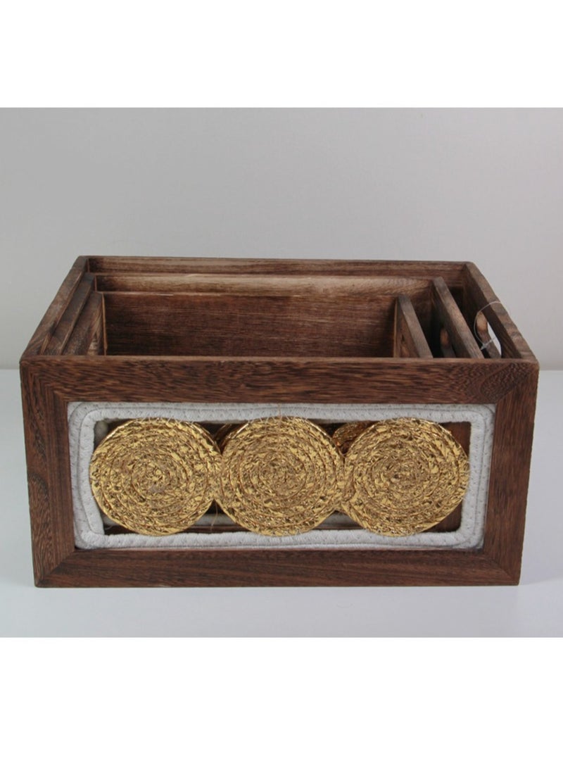 Wooden storage basket set, with a modern and attractive design, 3 pieces, golden/brown - Image 2