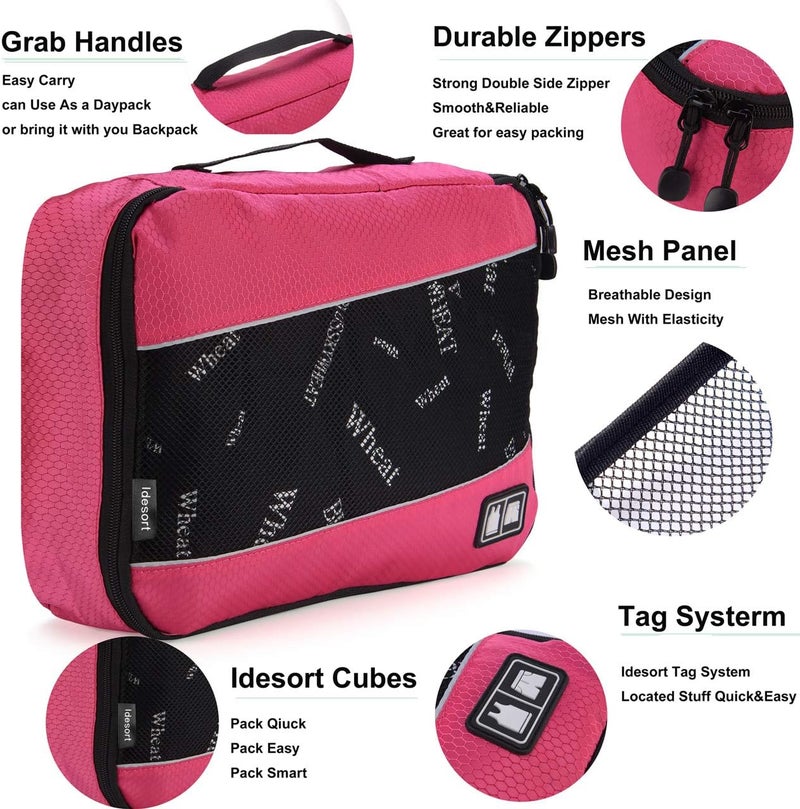 Idesort 8 Set Packing Cubes, Travel Luggage Bags Organizers Mixed Color Set (Rose Blue) - Image 3