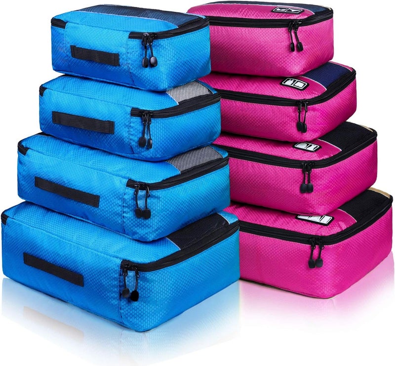 Idesort 8 Set Packing Cubes, Travel Luggage Bags Organizers Mixed Color Set (Rose Blue) - Image 1
