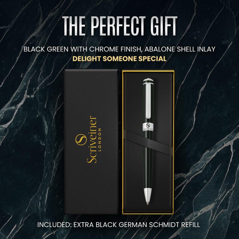 Scriveiner Black Green Ballpoint Pen - Black Green Luxury Pen, Chrome Finish, Schmidt Black Refill, Best Ball Pen Gift Set for Men & Women, Professional Executive Office, Nice Designer Pen - Image 3