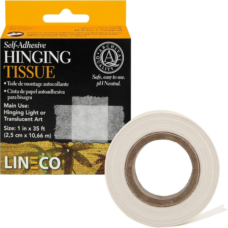 Lineco Self-Adhesive Hinging Tissue - 1 Inch x 35 Feet Dispenser Box for Mounting Art - Image 1