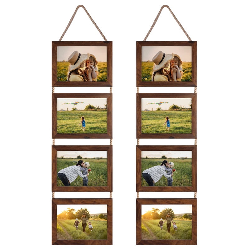 مجموعة إطارات صور معلقة لافزي 5x7 من 2 إطار بني جوز 8 فتحات إطار أفقي مصمم لعرض صور بحجم 5x7 بوصة لتزيين الجدران