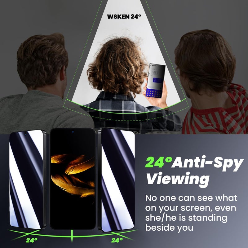 WSKEN for Samsung Galaxy S24 Privacy Screen Protector Tempered Glass [24Â° Anti-Spy] [Zero Bubble] [Auto Dust-Remove] [Support Fingerprint Unlock],2 Pack - Image 2