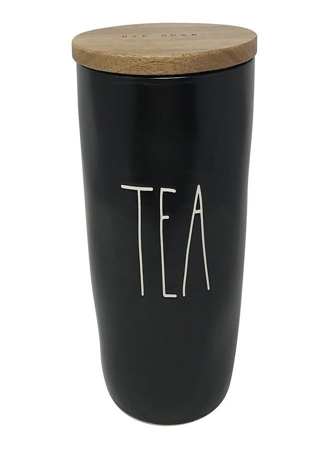 Rae Dunn Ceramic Kitchen Canister with Wood Lid (Tea, Black, 6.5 L, 4.25 x 6.5 Inches) - Image 1