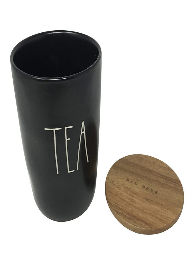Rae Dunn Ceramic Kitchen Canister with Wood Lid (Tea, Black, 6.5 L, 4.25 x 6.5 Inches) - Image 3