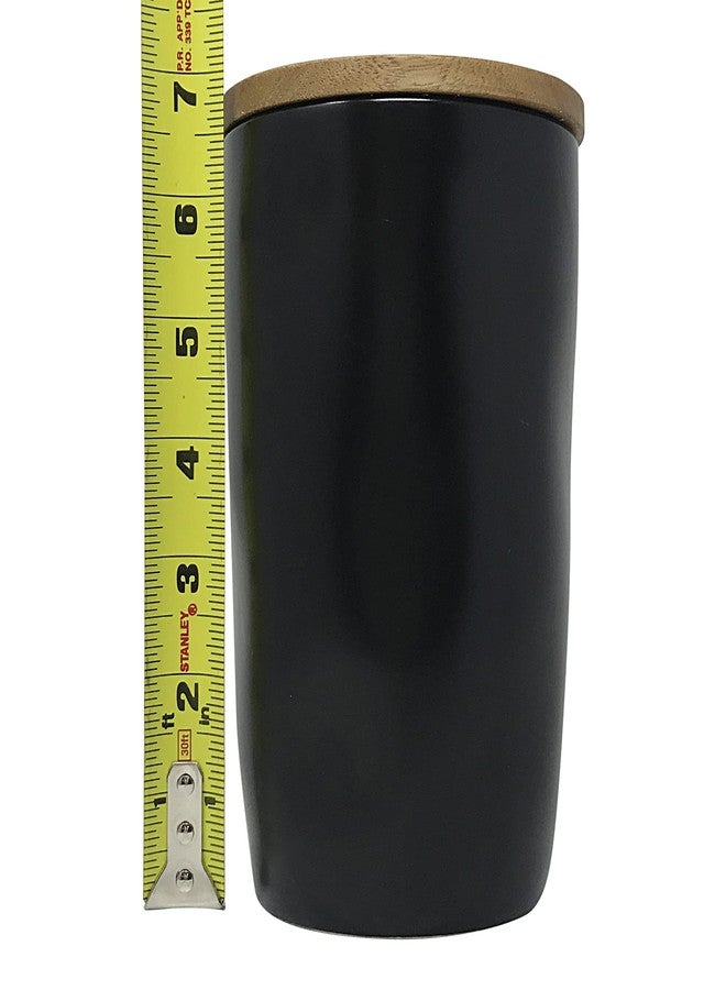 Rae Dunn Ceramic Kitchen Canister with Wood Lid (Tea, Black, 6.5 L, 4.25 x 6.5 Inches) - Image 2