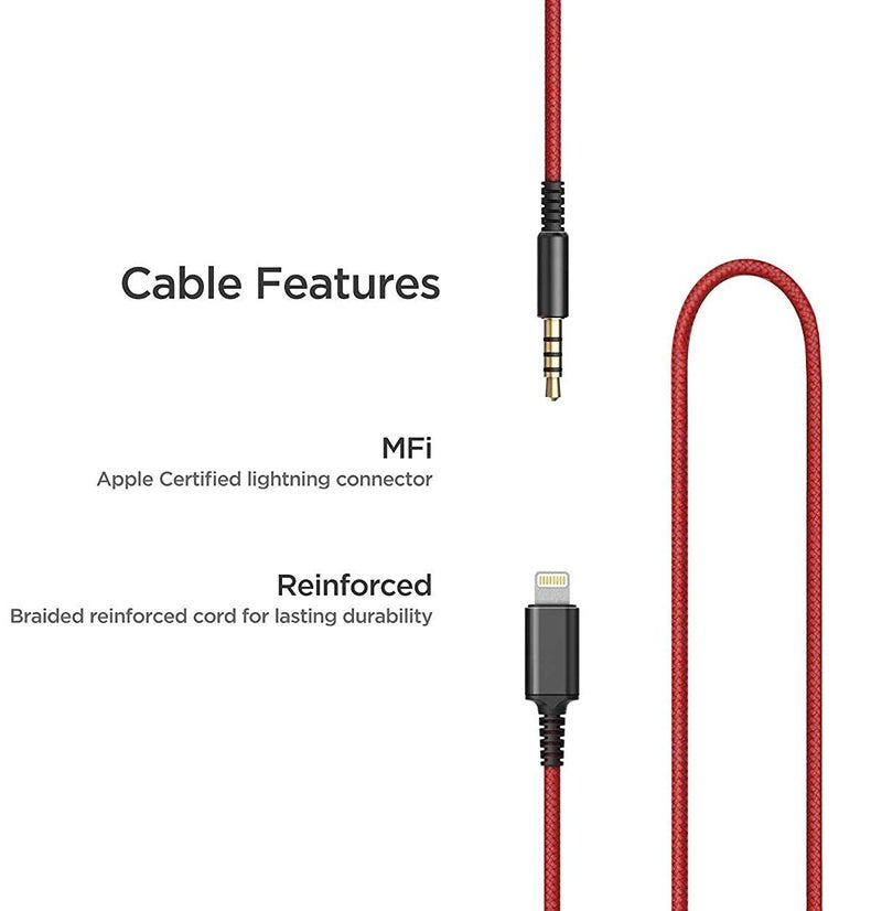 Thore Over Ear iPhone Headphones with Lightning Connector (Apple MFi Certified) – Closed Back Studio DJ Monitor Earphones (50mm Neodymium Drivers) (V200 Black/Red) - Image 5