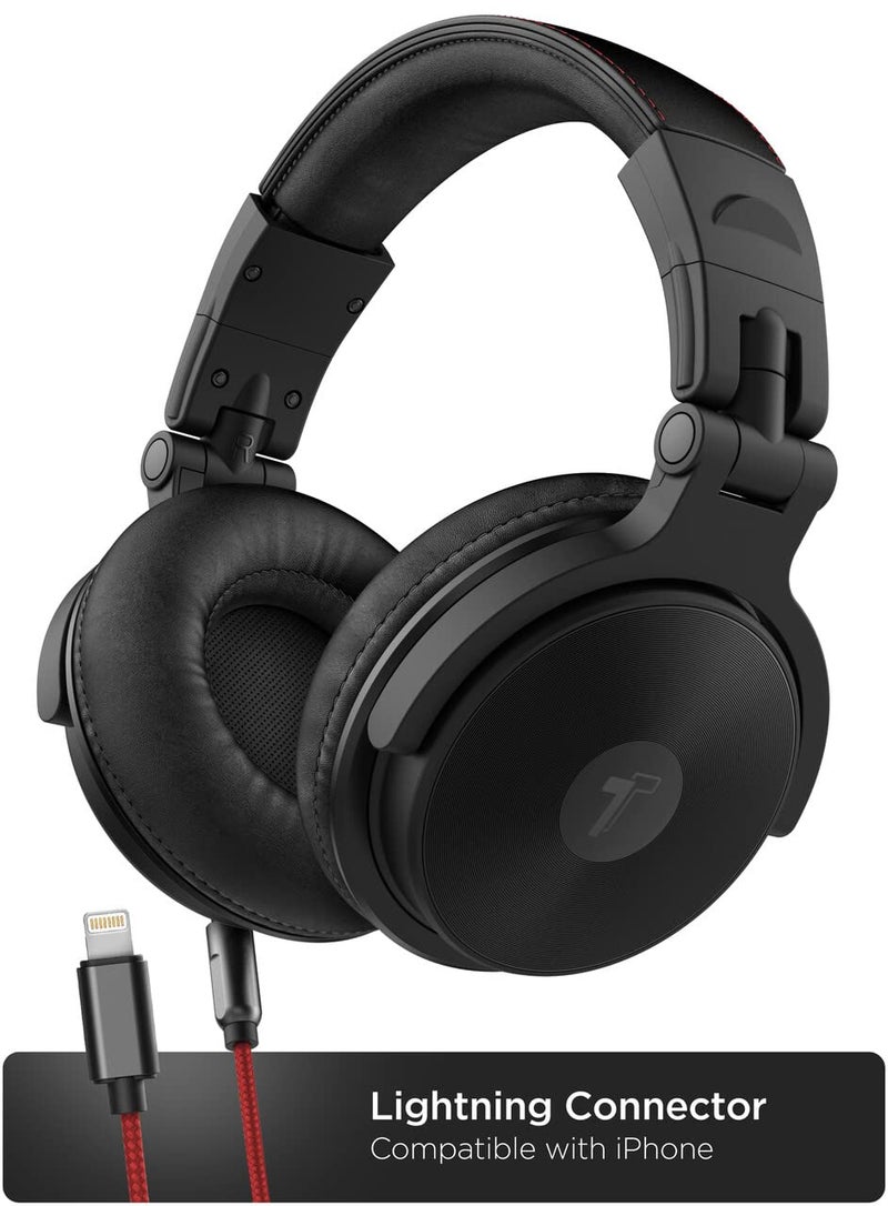 Thore Over Ear iPhone Headphones with Lightning Connector (Apple MFi Certified) – Closed Back Studio DJ Monitor Earphones (50mm Neodymium Drivers) (V200 Black/Red) - Image 4