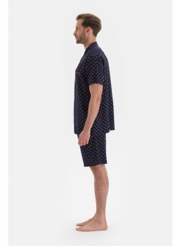 dagi Navy Blue Shirt Collar Metering Printed Woven Top  - Image 3
