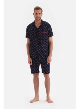 dagi Navy Blue Shirt Collar Metering Printed Woven Top  - Image 5