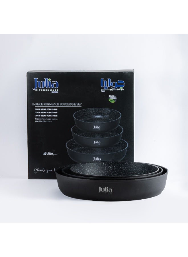 جوليا طقم أواني جوليا إيليت برو بلس الدائرية المطروقة، 3 قطع، أسود - Image 1