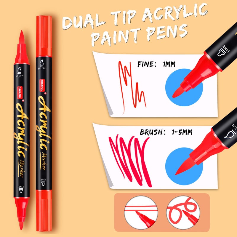 Droaful Acrylic Paint Pens Markers, 20 Colors Dual Tips Waterproof Paint Markers For Rock Painting, Fabric, Metal, Glass, Wood, Canvas, Ceramic, Plastic, Non-Toxic & Odor, Premium Art And DIY Craft Supplies - Image 2