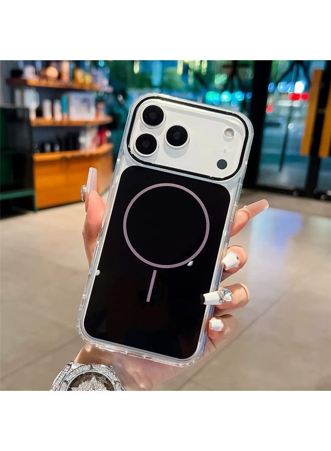 أكاليكس جراب شفاف مغناطيسي ملون الظهر لهاتف آيفون 17 Pro ، متوافق مع ملحقات ماج سيف | أسود