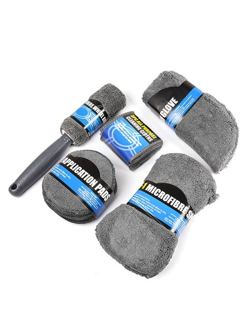 9 Pcs Microfibre Car Cleaning Kit, Car Cleaning Tools, Microfibre Wheel Brush, Microfibre Wash Glove, Microfibre Sponge, Cleaning Cloth, Polish Application Pads
