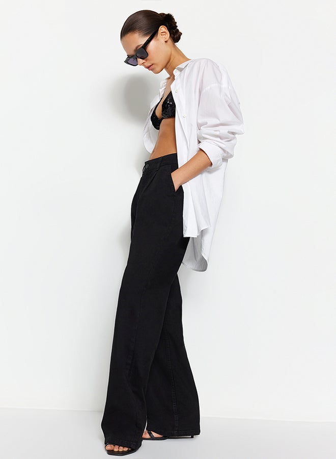 trendyol Black Pleated Normal Waist Extra Wide leg Jeans TWOSS24JE00063  - Image 4
