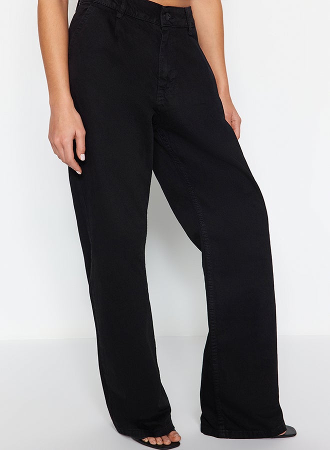 trendyol Black Pleated Normal Waist Extra Wide leg Jeans TWOSS24JE00063  - Image 2