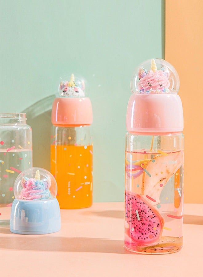 3-Piece 380ml Cartoon Shaped Creative Glass Clear Rainbow Glitter Drink Milk Water Juice Bottle  - Image 1