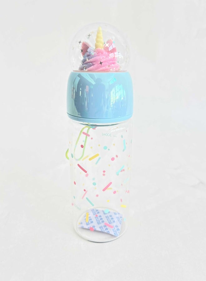 3-Piece 380ml Cartoon Shaped Creative Glass Clear Rainbow Glitter Drink Milk Water Juice Bottle  - Image 4