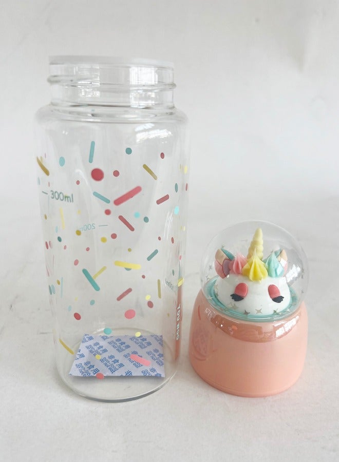 3-Piece 380ml Cartoon Shaped Creative Glass Clear Rainbow Glitter Drink Milk Water Juice Bottle  - Image 5
